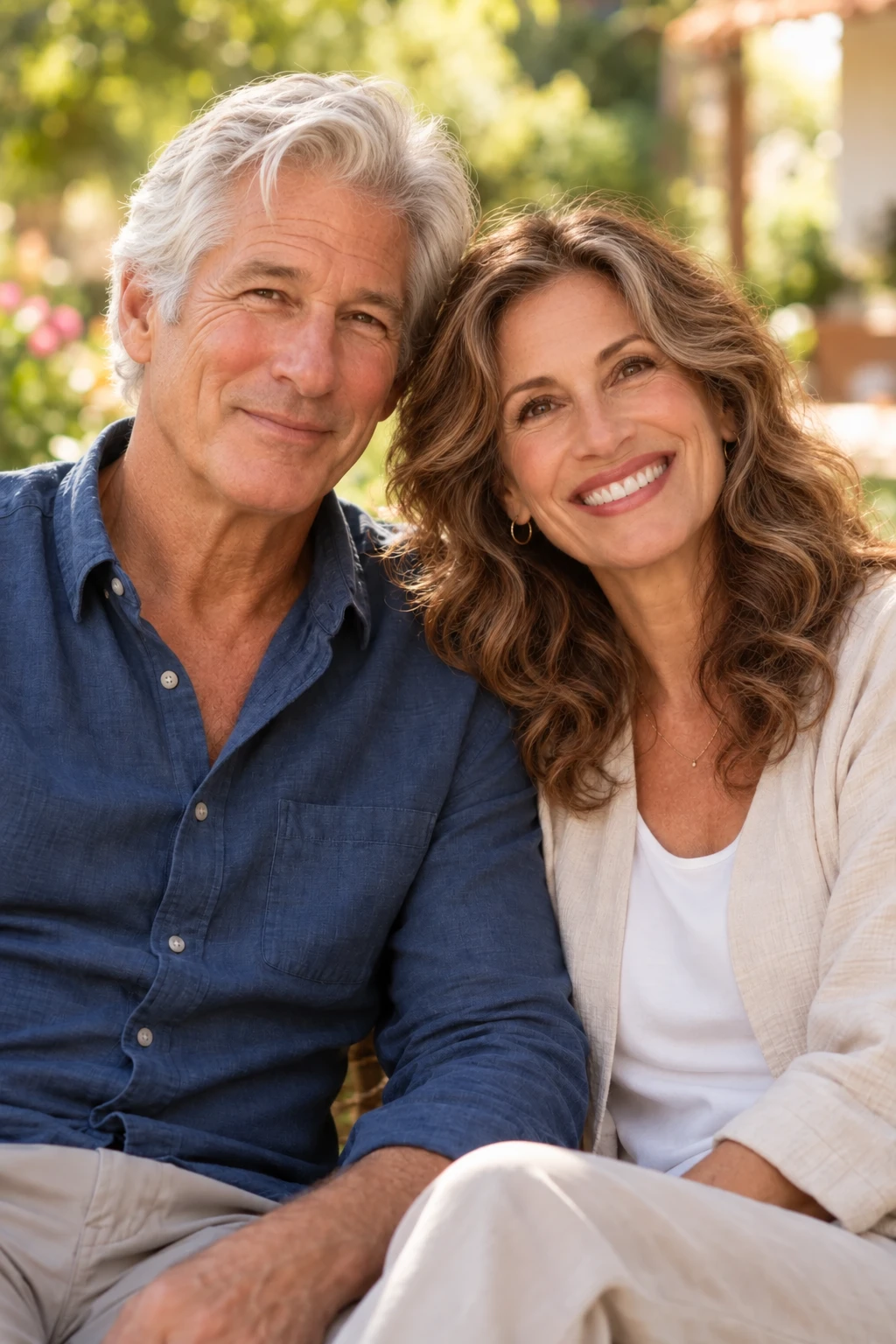 Casal de pessoas com mais de 60 anos sorrindo em ambiente acolhedor